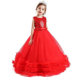 Kids Girl Sequins Bow-Knot Bithday Luxury Flower Wedding Gown Princess Dress - honeylives