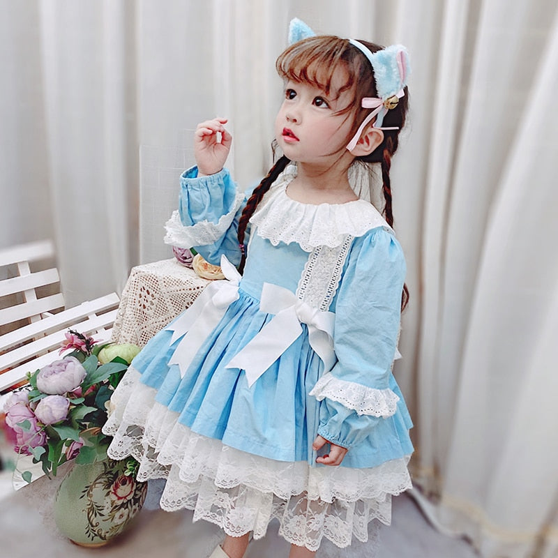 Spanish Girls Boutique Party Lace Bow Gown Lolita Robe Dresses 2- 6 Years