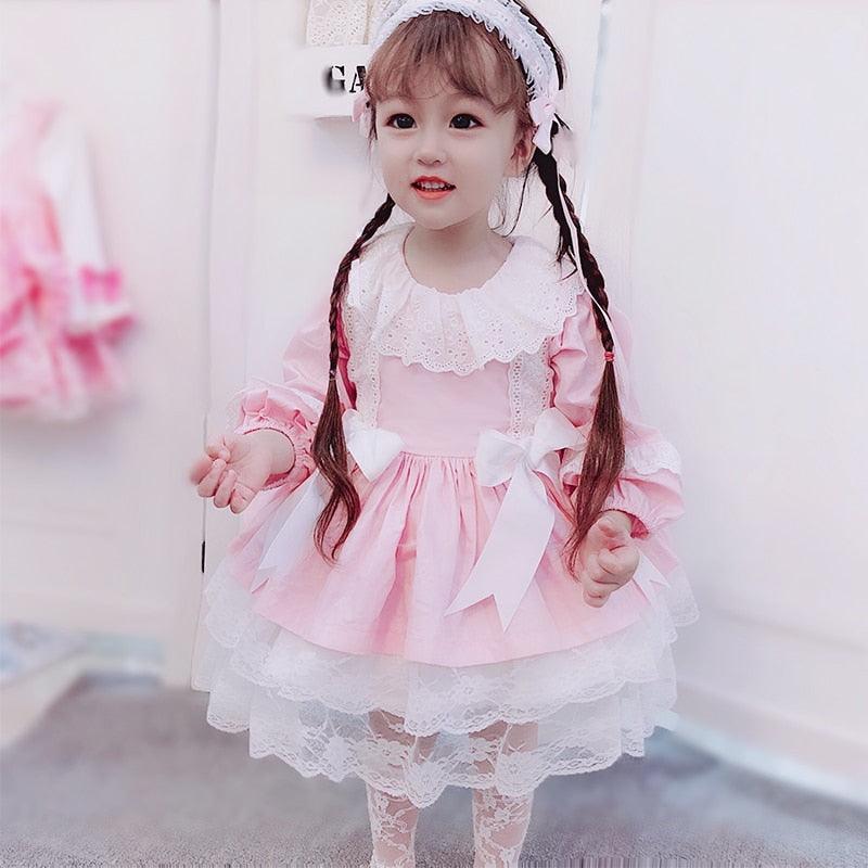 Spanish Girls Boutique Party Lace Bow Gown Lolita Robe Dresses 2- 6 Years
