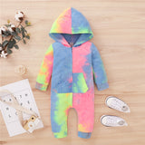 Baby Rompers Cute Infant Tie Dye Print Hooded Romper Jumpsuits One-Pieces 0-18M
