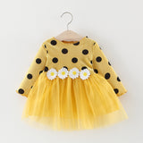 Baby Girls Cotton Long Sleeve  Polka Dot Flower Dress