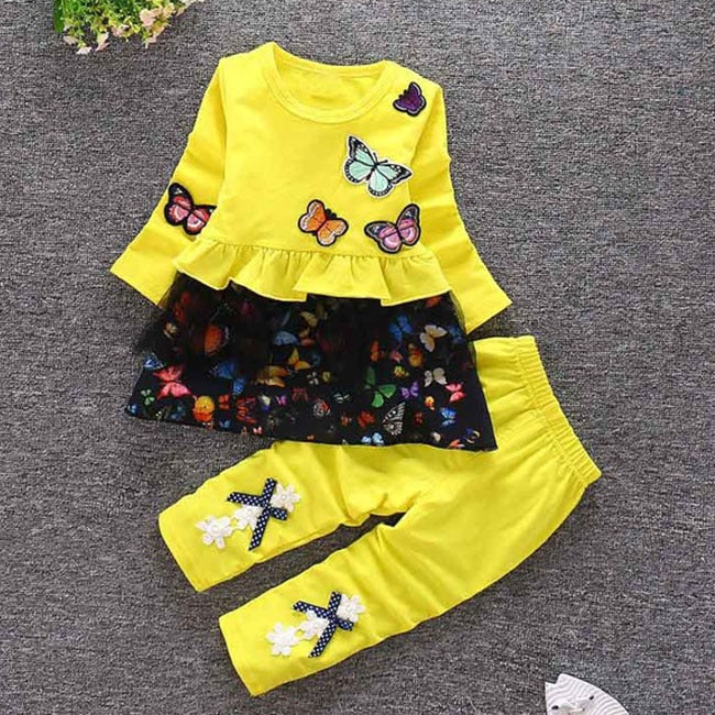 Toddler Girls Outfits Butterfly Patchwork 2 Pcs Suits