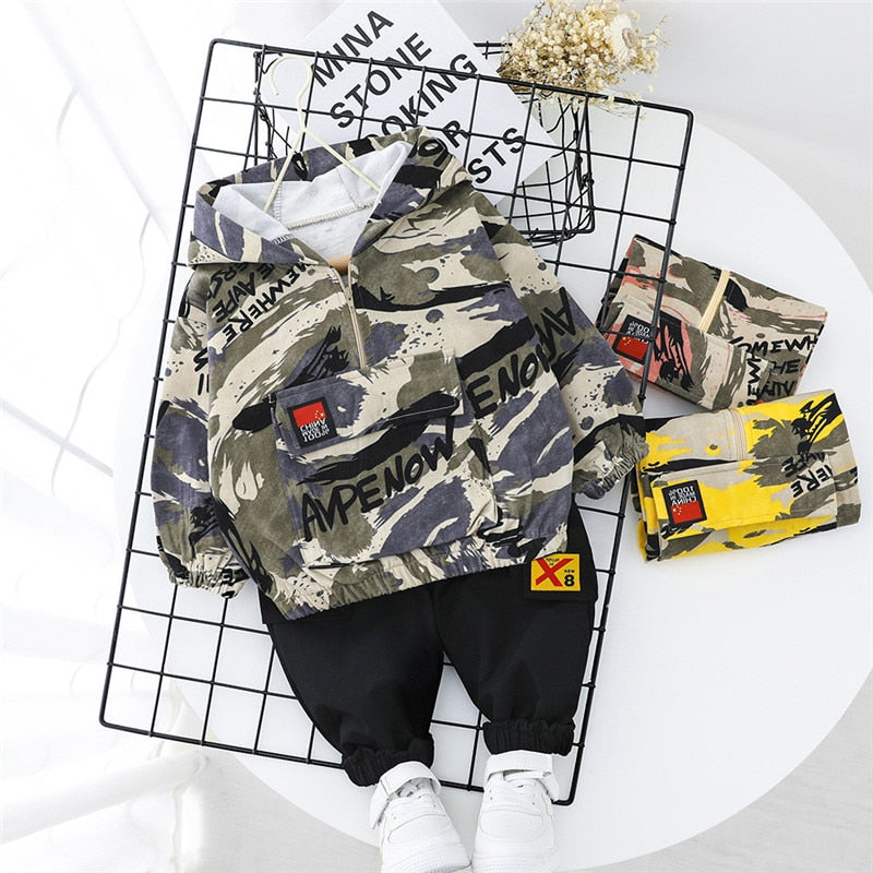 Boys Casual Sport Camouflage Long Sleeve Infant Outfit 2 pcs/Set