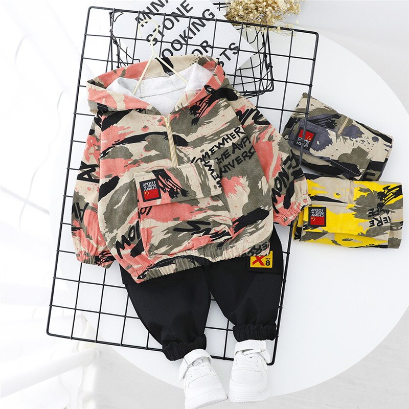 Boys Casual Sport Camouflage Long Sleeve Infant Outfit 2 pcs/Set