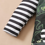 Boy Striped Long Sleeve Dinosaur Printed Hooded Suits 2 Pcs Sets