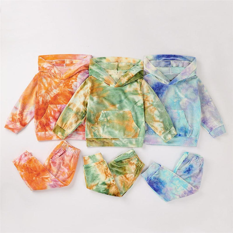Baby Unisex Tie Dye Long Sleeve Hooded Sets 2 Pcs