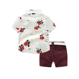 Toddler Baby Boy Gentleman Suit Rose Bow Tie T-Shirt Shorts Pants Outfit Set - honeylives