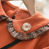 Toddler Girl Spring Solid Turndown Collar Flower Dress Suit  3 Pcs Sets