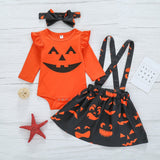 Toddler Baby Girls Halloween Print Skirt Pumpkin 2 Pcs Sets Outfits