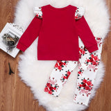 Toddler Baby Girl Valentine's Day Red Floral Heart 2 Pcs Sets