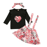 Kids Girl Heart Dress Valentine Suspender Headband 3 Pcs Sets
