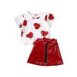 Toddler Girls Summer Set Short Sleeve Red Heart Valentine 2 Pcs Sets