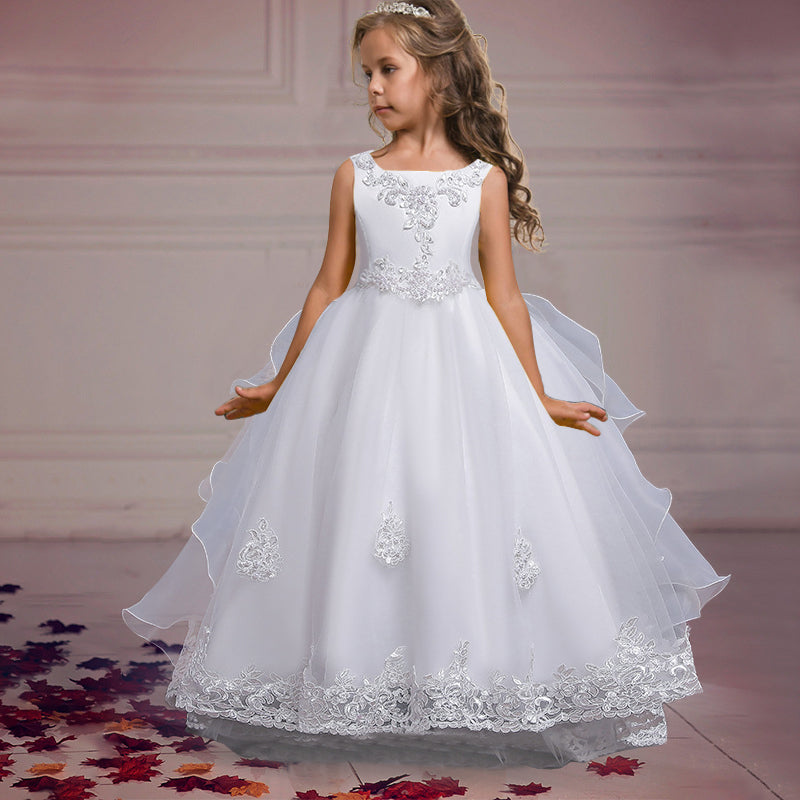 Kids Girls Long Party Wedding Flower Bridesmaid  Elegant Princess Dress