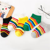 Kids Rainbow Striped Boys Girls Spring Autumn Striped Boat Socks 5 pair/1lot