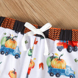 18M-6Y Kid Baby Boy Halloween Pumpkin Vehicle Print Plaid 2 Pcs Sets