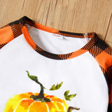 18M-6Y Kid Baby Boy Halloween Pumpkin Vehicle Print Plaid 2 Pcs Sets