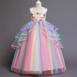 Unicorn Flower Girl Dress Wedding Party Rainbow Tutu Gown Birthday Dresses - honeylives