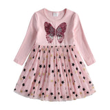 Kids Girls Autumn Dress Butterfly Sequins Flower Dresses 2- 8 Years