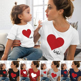 Family Matching Valentine Mother Daughter Son Heart Print T-shirts Tops