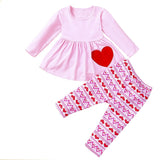 Kid Baby Girl Long Sleeve Heart Legging Valentines Sets 2 Pcs