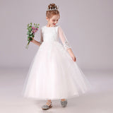 Kid Girl Princess White Lace Bridesmaid Embroidery Birthday Party Dresses