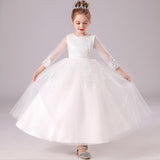 Kid Girl Princess White Lace Bridesmaid Embroidery Birthday Party Dresses