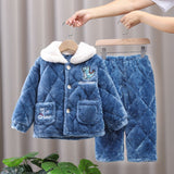 Kid Baby Girls Winter Pajamas Set Plus Velvet  Warm Flannel Thicken Sleepwear