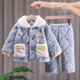 Kid Baby Girls Winter Pajamas Set Plus Velvet  Warm Flannel Thicken Sleepwear
