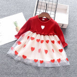 Baby Girl Long Sleeve Cute Heart Patchwork Mesh Flower Dress 0-2 Years
