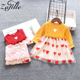 Baby Girl Long Sleeve Cute Heart Patchwork Mesh Flower Dress 0-2 Years