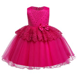 Kid Girl Princess Pearls Flower Lace Ball Gown Wedding Evening Dresses