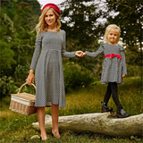 Family Matching Autumn Fashion Print Bow Mom Daughter Dresses