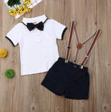 Kid Baby Boy Bow Tie Suspenders Gentleman Outfit 2 Pcs Sets