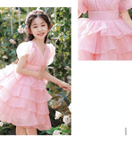 Kid Girl Summer Fairy Pink Puff Bubble Sleeve Princess Dresses