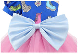 Kid Baby Girl Oblique Print Splicing Bow Mesh Gauze Dresses