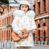 Kid Girls Cotton-padded Long Bright Leather Wool-collar Coats 4-14T