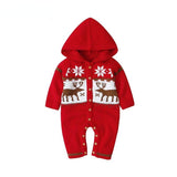 Baby Solid Hooded Long-sleeve Christmas Jumpsuit Romper