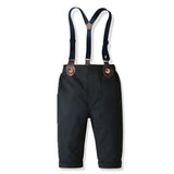 Boy Long Sleeve Cotton Plaid Suspenders Sets 2 Pcs