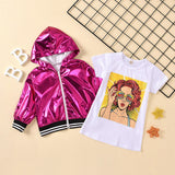 Girls Sets Autumn Full Sleeve Solid Hooded Tops+ Solid Coat 2pcs 1-8Years