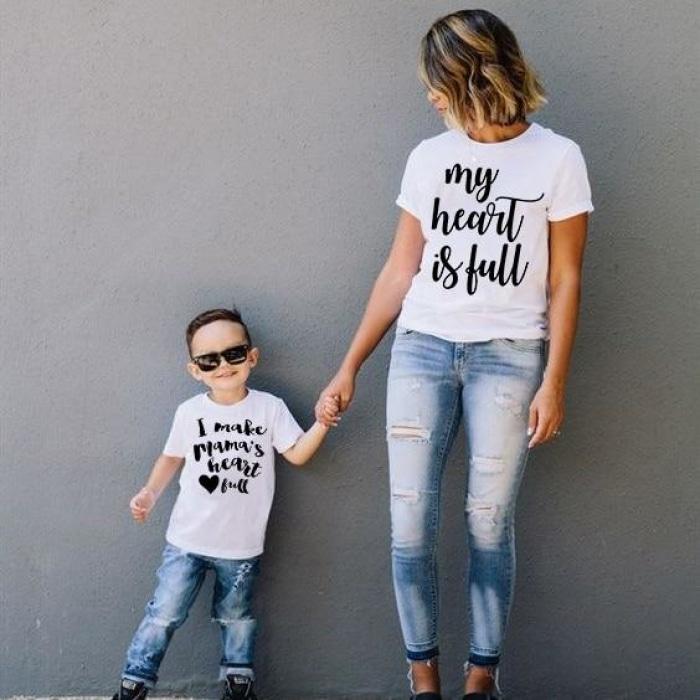 Family Matching Lovely Mom Son Heart Full T Shirt