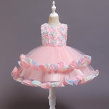 Kid Baby Girl Tailed Princess Party Birthday Petal Cake Mesh Ceremony Dresses
