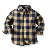 Kid Baby Boys Long Sleeve Cotton Plaid Suit  Boutique 2 Pcs Sets