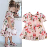 Girl Floral Tulle Puff Sleeve Wedding Party Pageant Dress