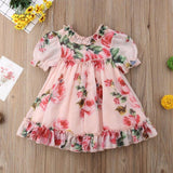 Girl Floral Tulle Puff Sleeve Wedding Party Pageant Dress