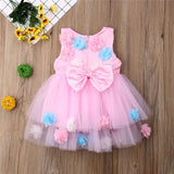 Girls 3D Flowers Princess Bow Ball Gown Summer Dresses