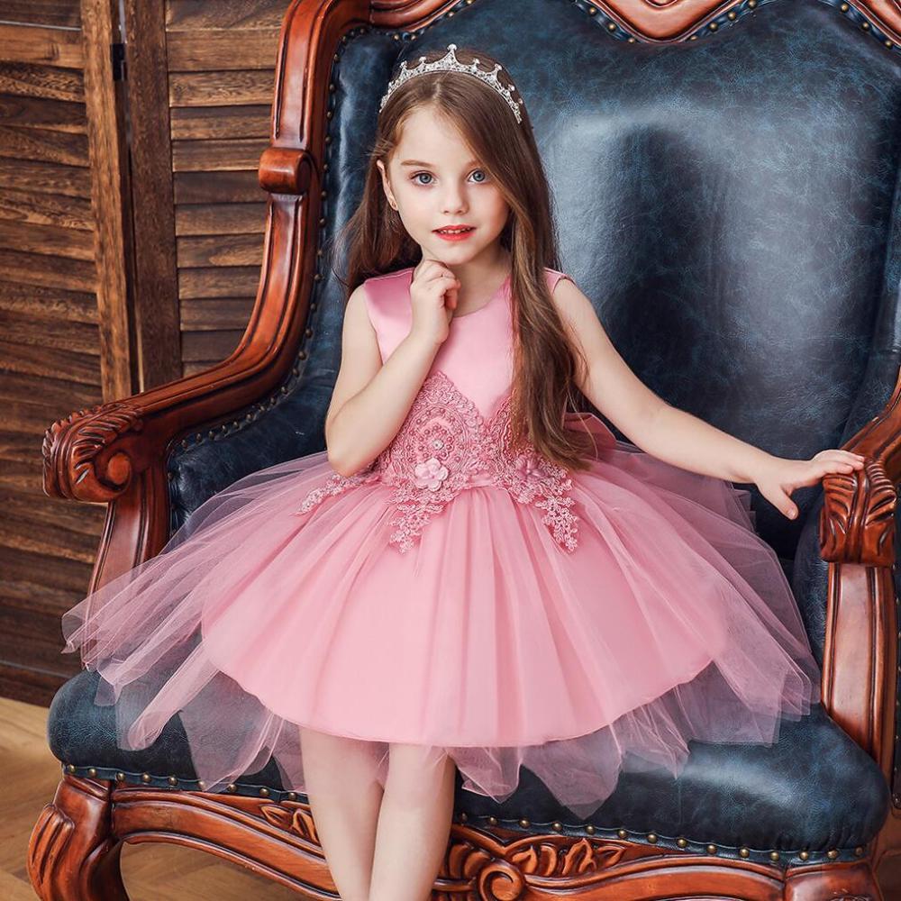 Girl Irregular Mesh Dress Big Bow Princess Dress