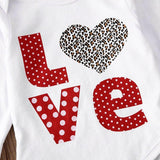 Baby Girl Love Polka Dot Leopard Print Valentine Outfit 3 Pcs Sets