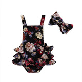 Baby Girls Flower Print Ruffles Romper Sleeveless 2 Pcs