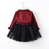 Girls Long Sleeve Plaid Tulle Patchwork Christmas Dress For 2-7T