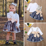Girl Long Sleeve Tops Print Strap Skirt Outfit 2Pcs